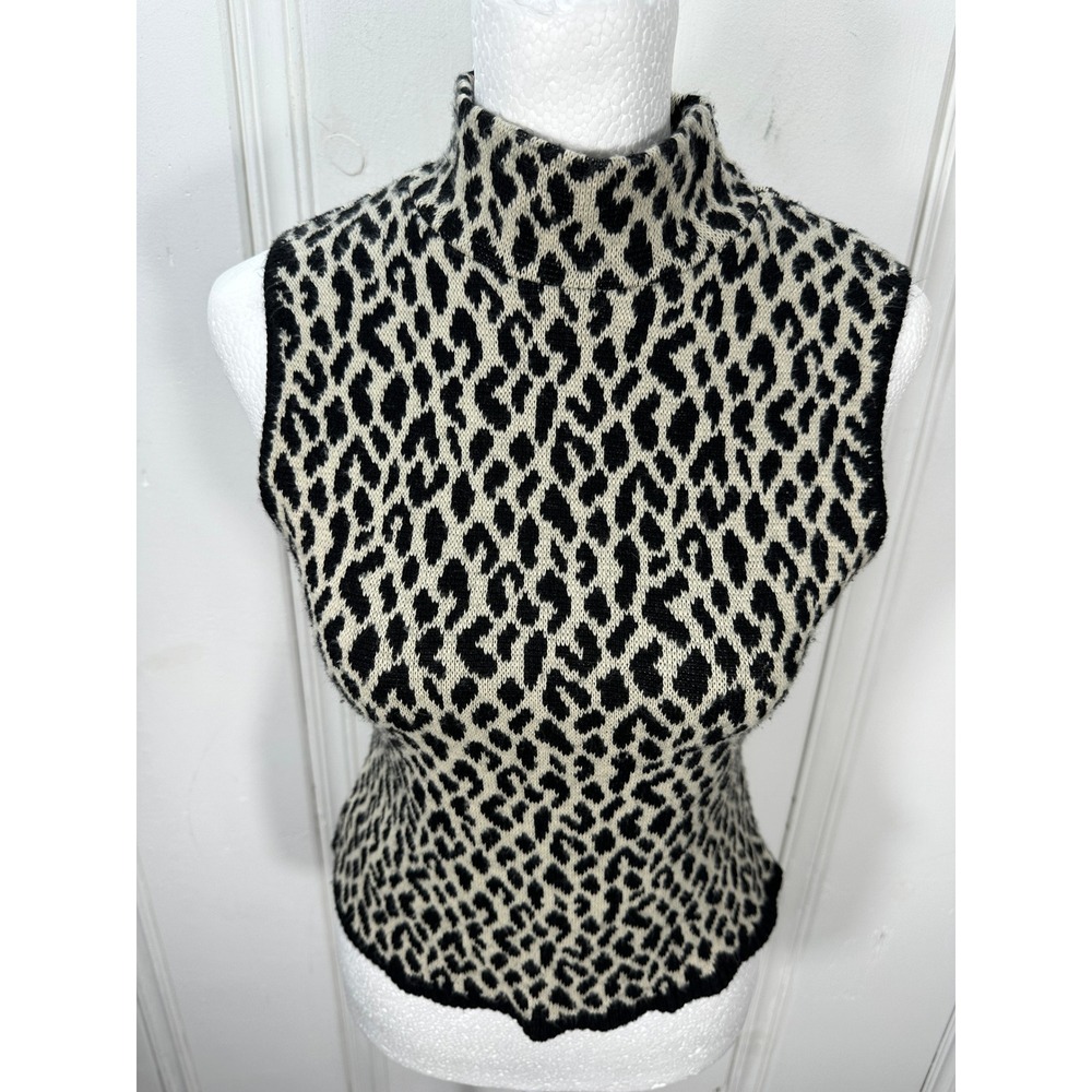 Vintage Y2K SUGAR XX Leopard Print Sleeveless Mock Neck Sweater Top